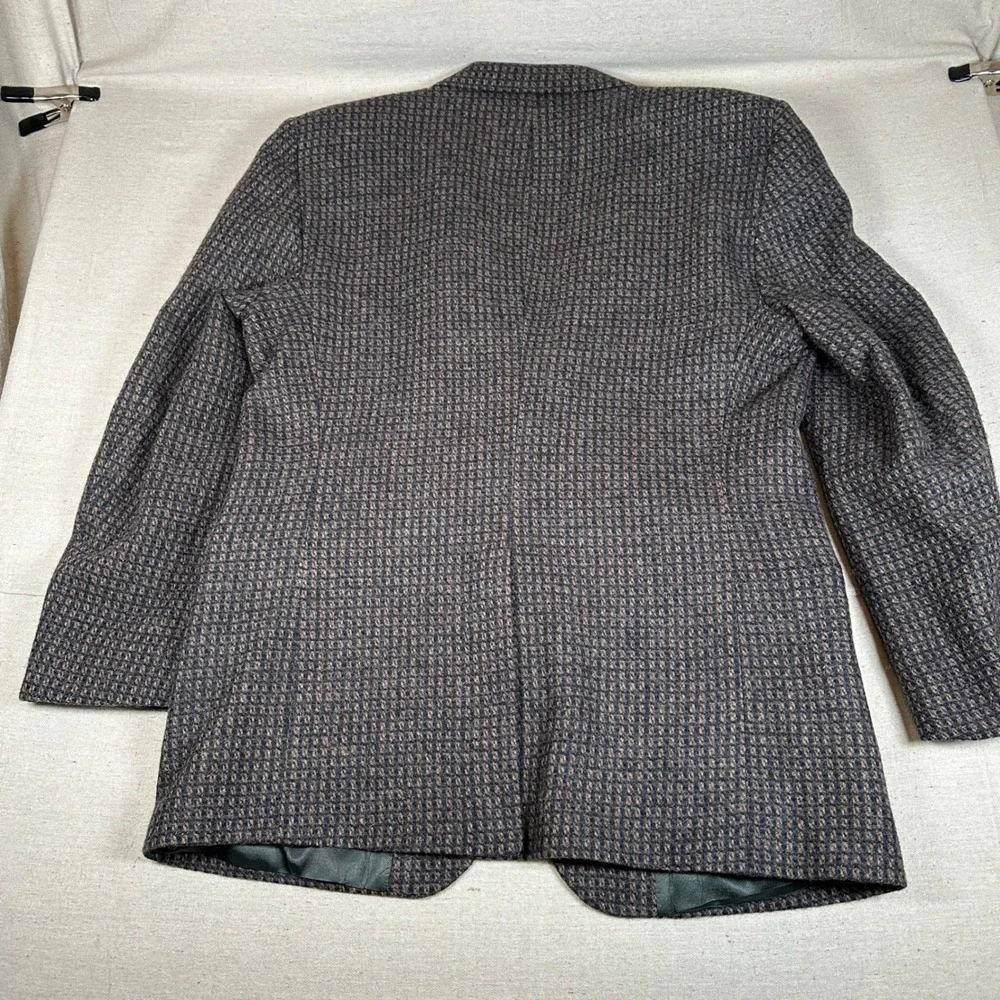 CR & Company Mens 46R Wool Blazer Brown Blue Micro Check Tweed Sport Coat Jacket
